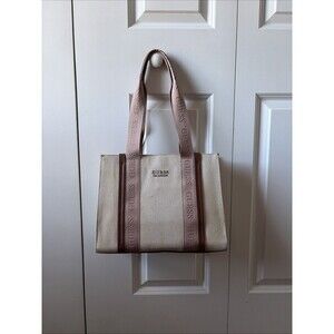 GUESS Talman Carryall Powder Beige Pink Tote Travel Shoulder Canvas Bag